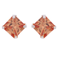Silver Spessartine Rhombus Stud Earrings