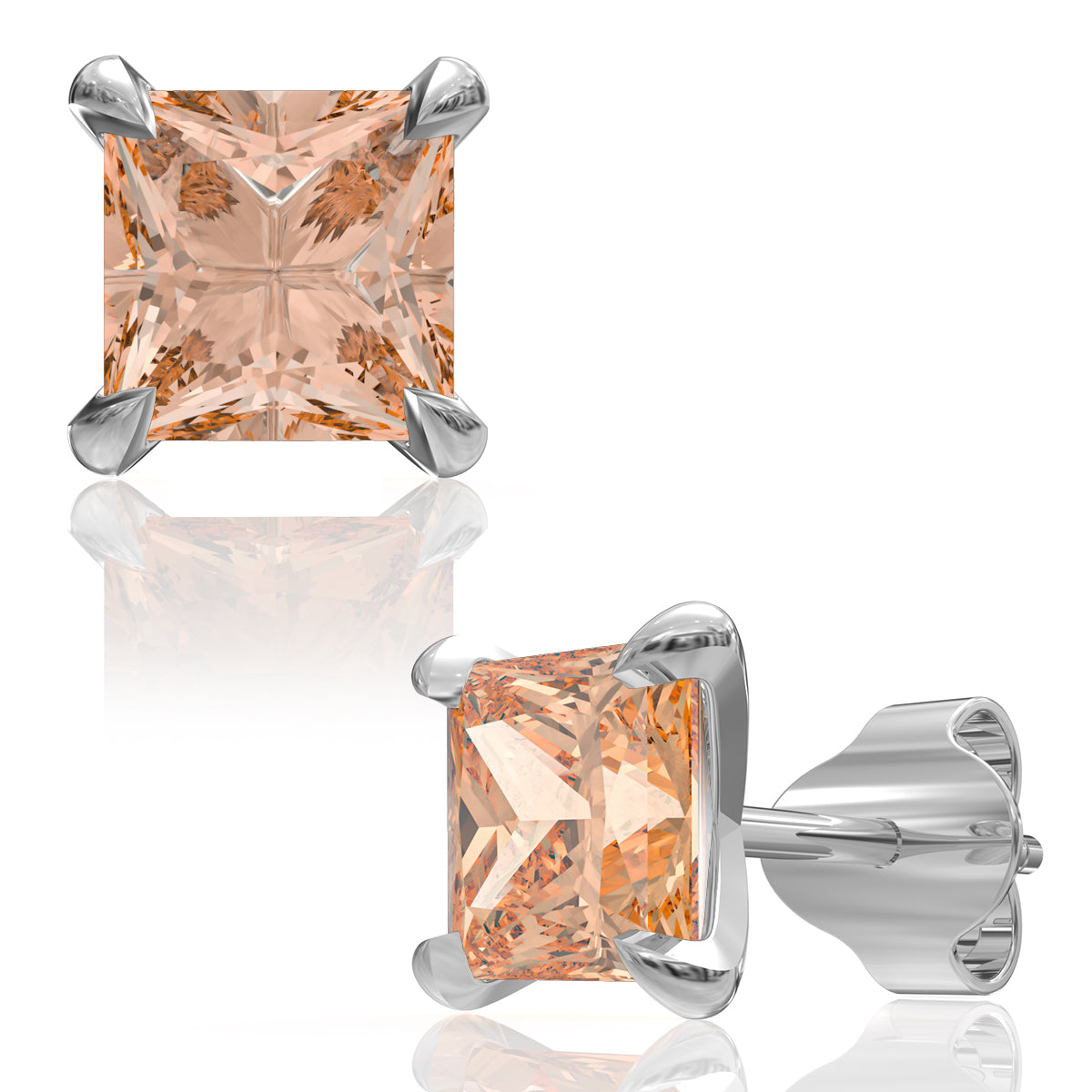 Silver Spessartine Square Studs