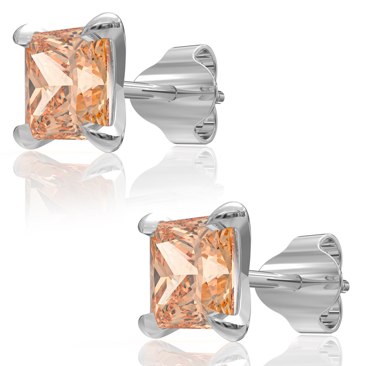 Silver Spessartine Square Studs
