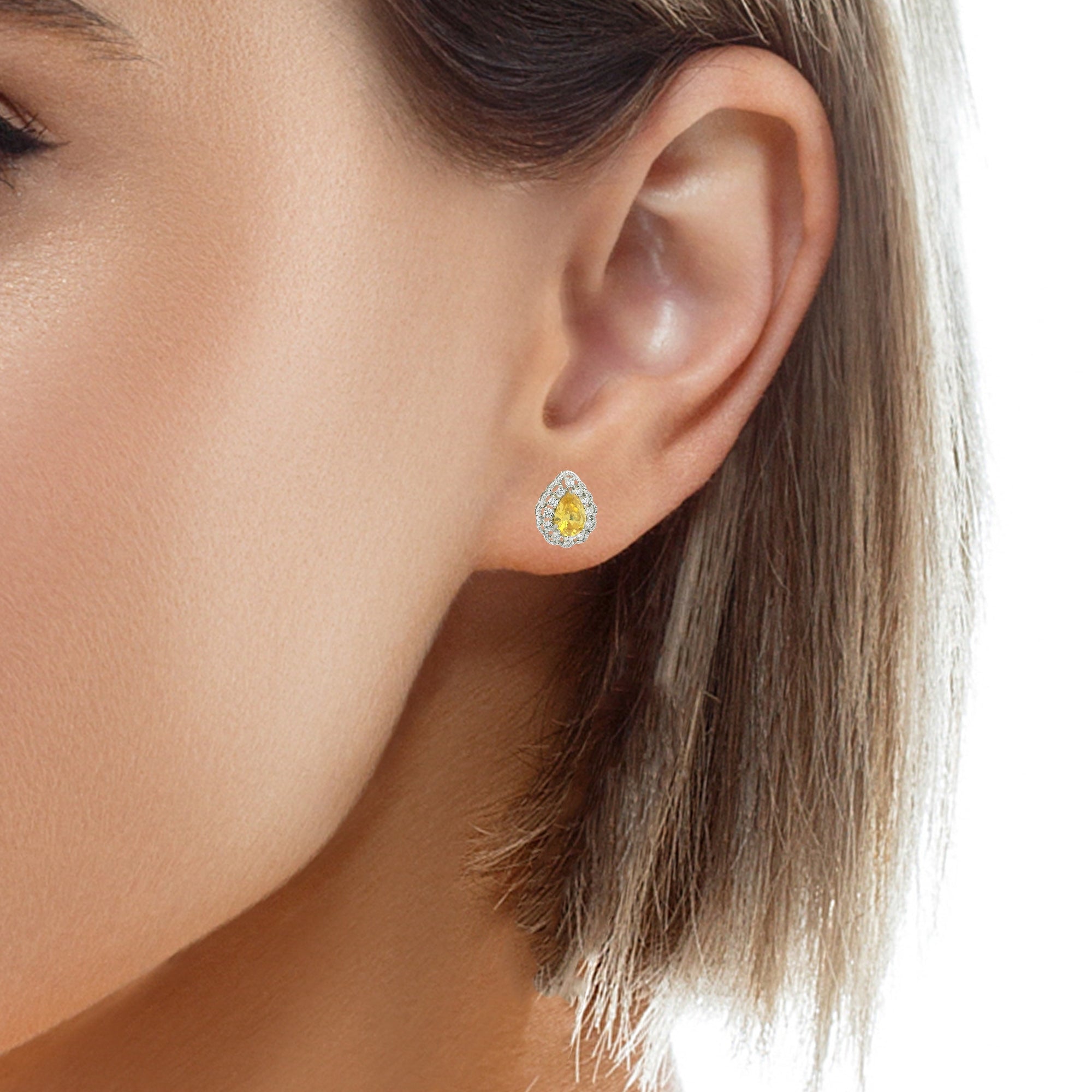 Stylish Yellow Teardrop Crystal Studs