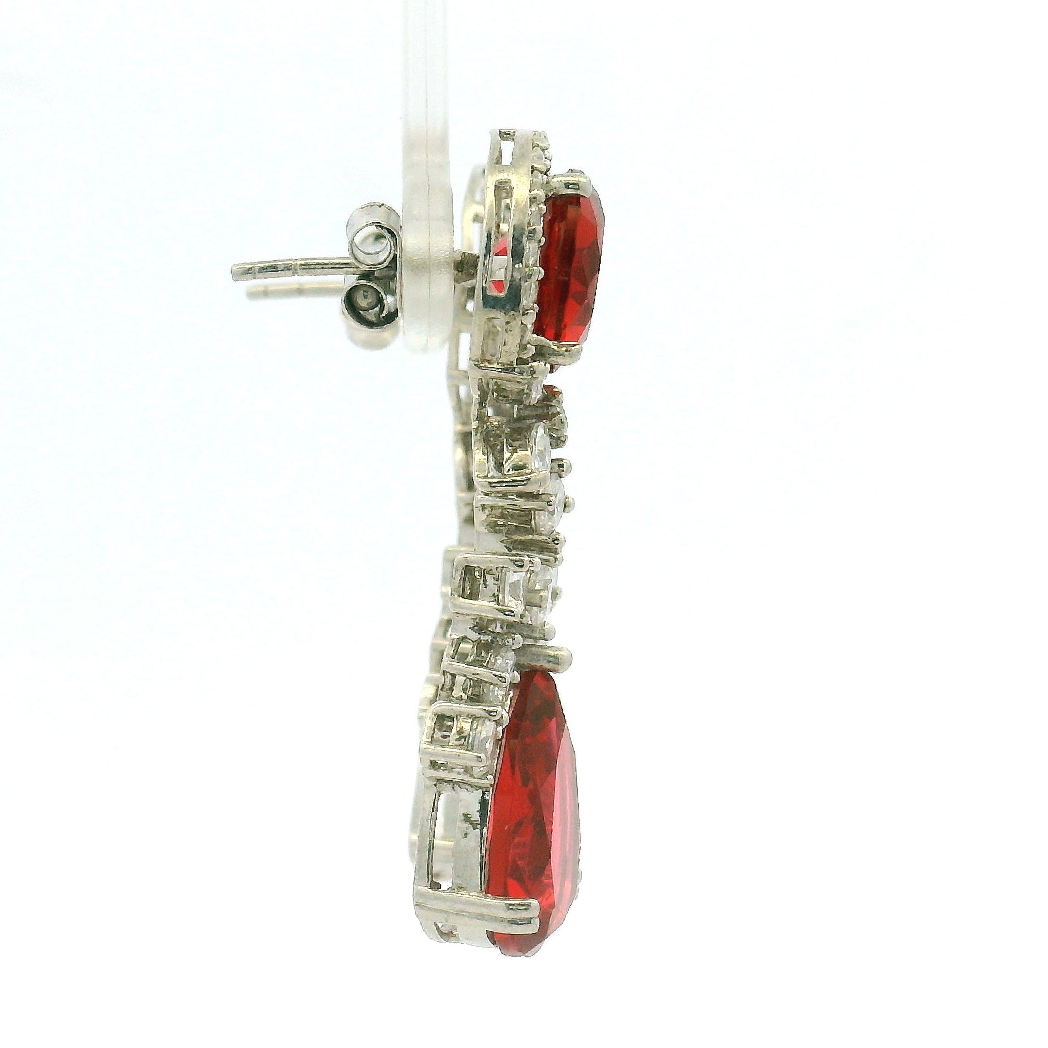 Glamorous Teardrop Ruby-Style Earrings in Sterling Silver