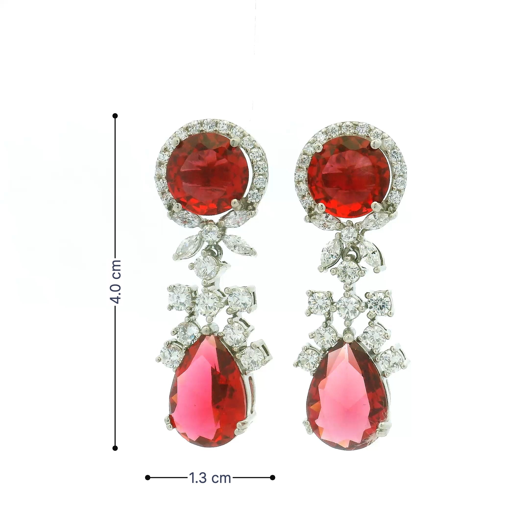 Glamorous Teardrop Ruby-Style Earrings in Sterling Silver