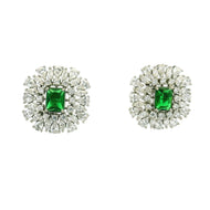 Elegant Green Crystal Halo Studs