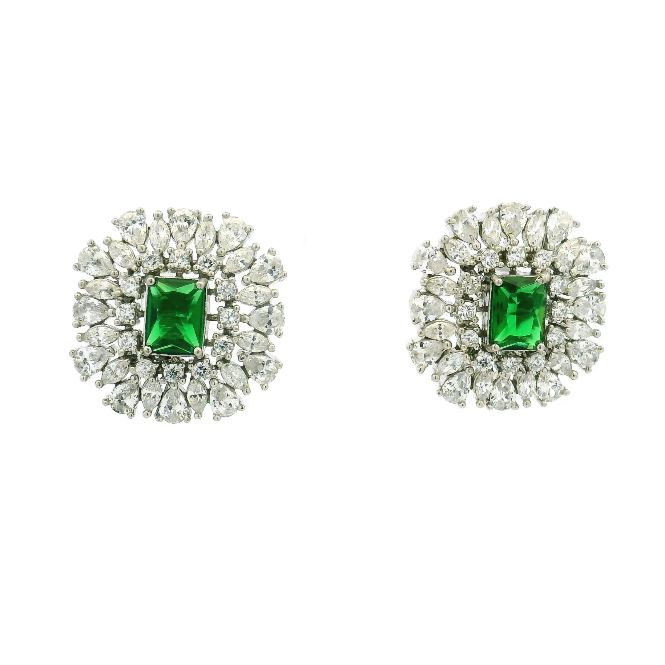 Elegant Green Crystal Halo Studs
