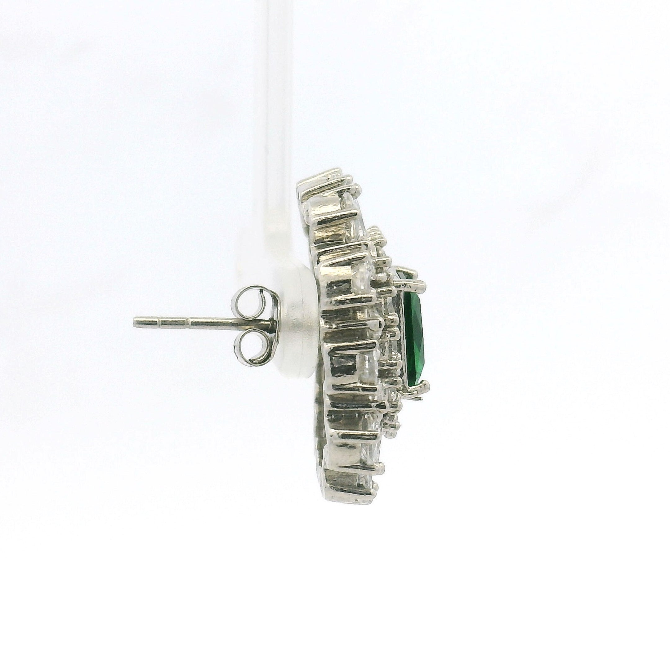 Elegant Green Crystal Halo Studs