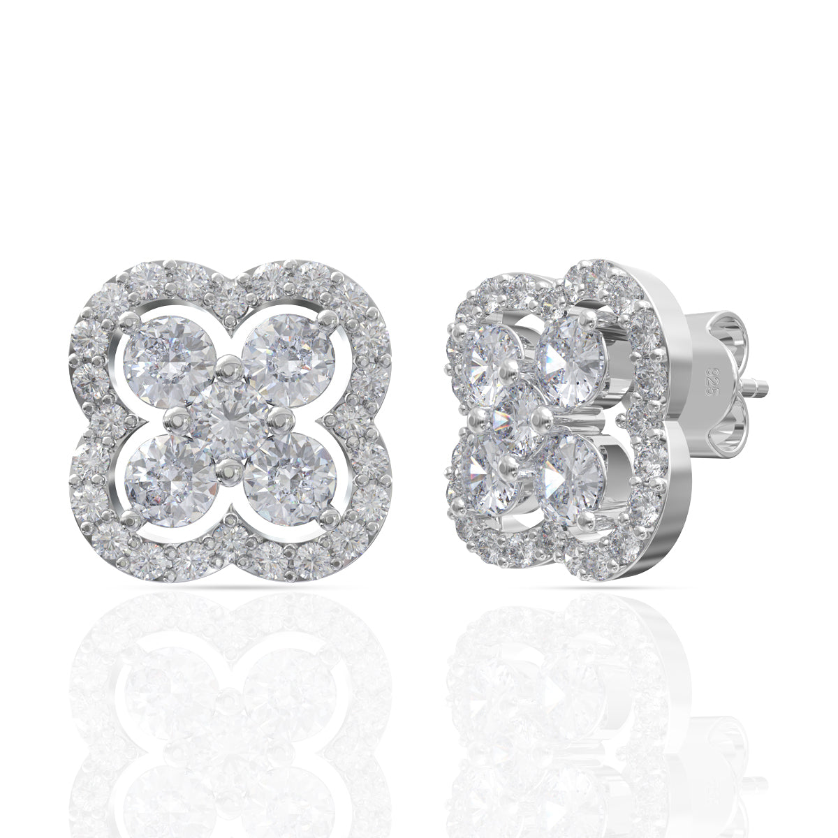 Sterling Silver Diamond Clover Studs
