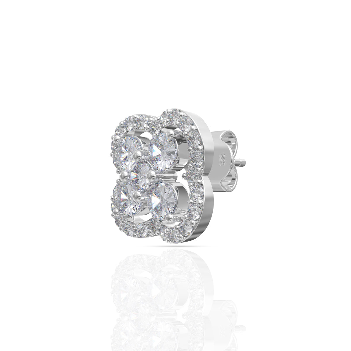Sterling Silver Diamond Clover Studs