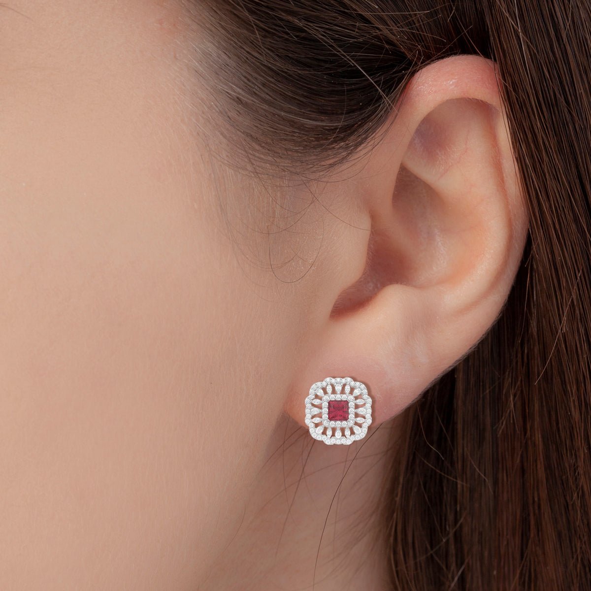 Classic Red Cubic Stud Earrings Perfect for Any Occasion