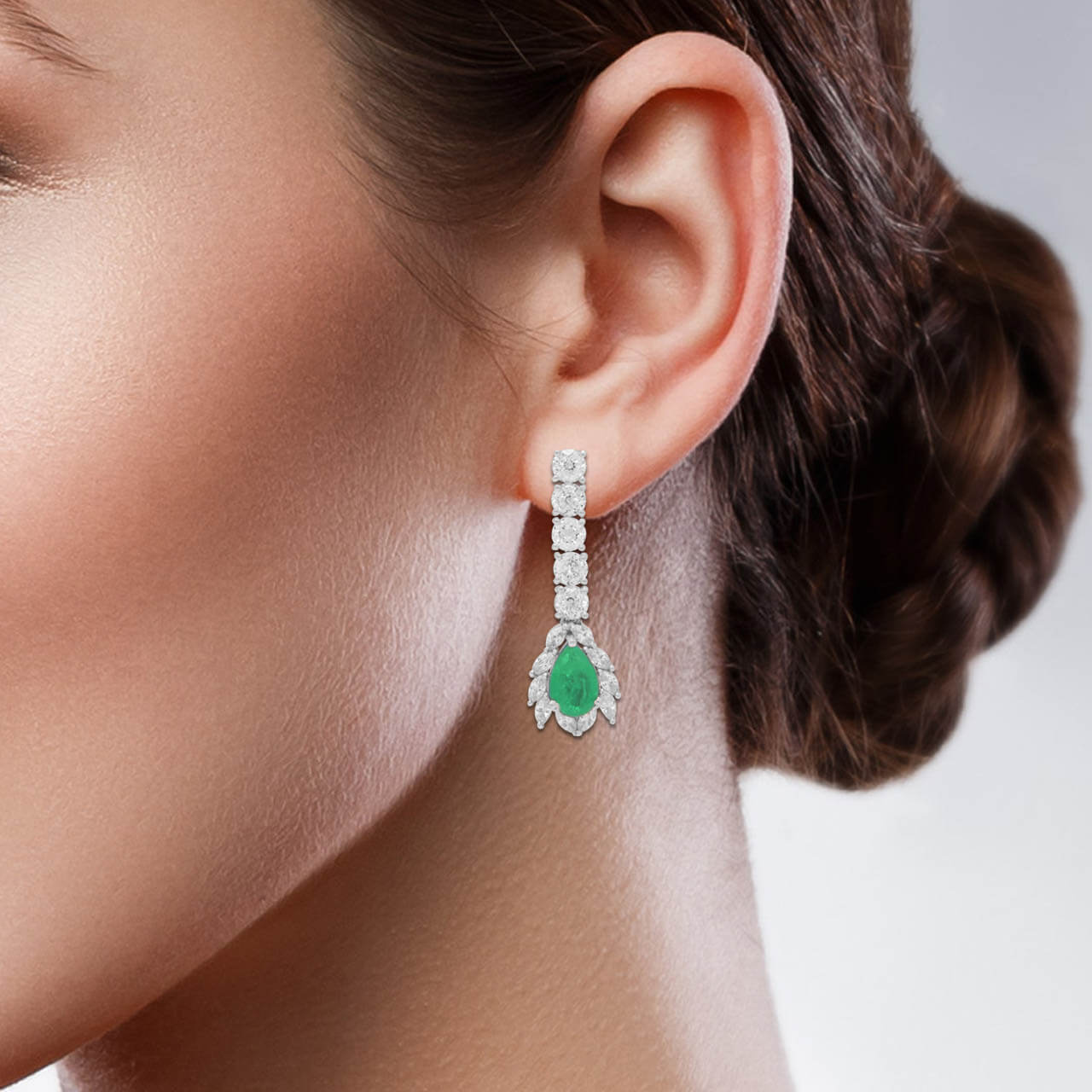 Elegant Green Silver Drop Earrings