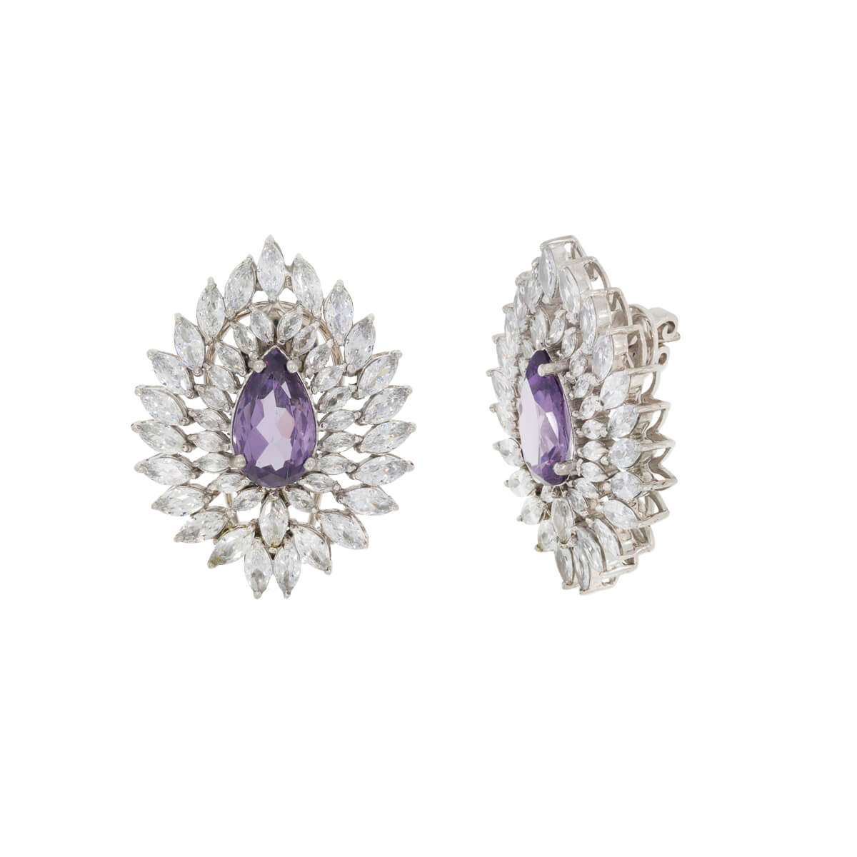 Radiant Purple Gemstone Drop Stud Earrings in Sterling Silver