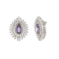 Radiant Purple Gemstone Drop Stud Earrings in Sterling Silver