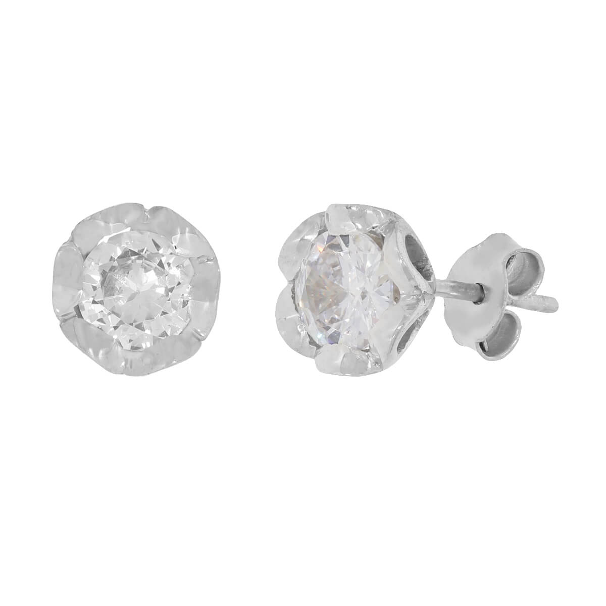 Silver Zircon Flower Studs