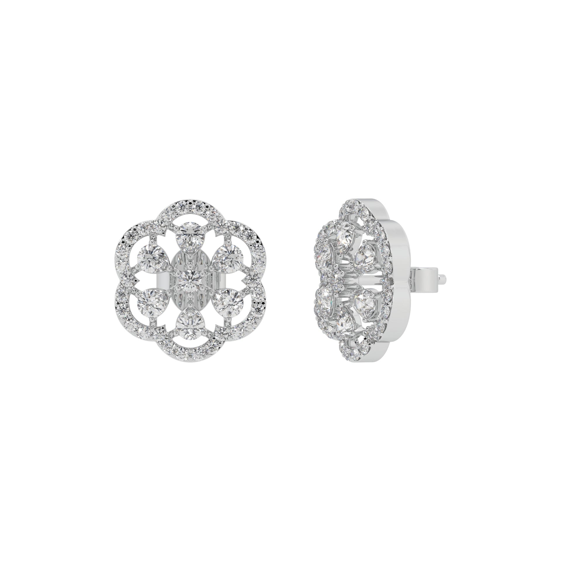 Silver Petal Halo Stud Earrings