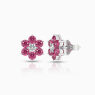 Pink Halo Stud Silver Earrings
