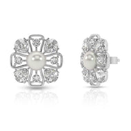 Silver White Radiance Floral Stud Earrings