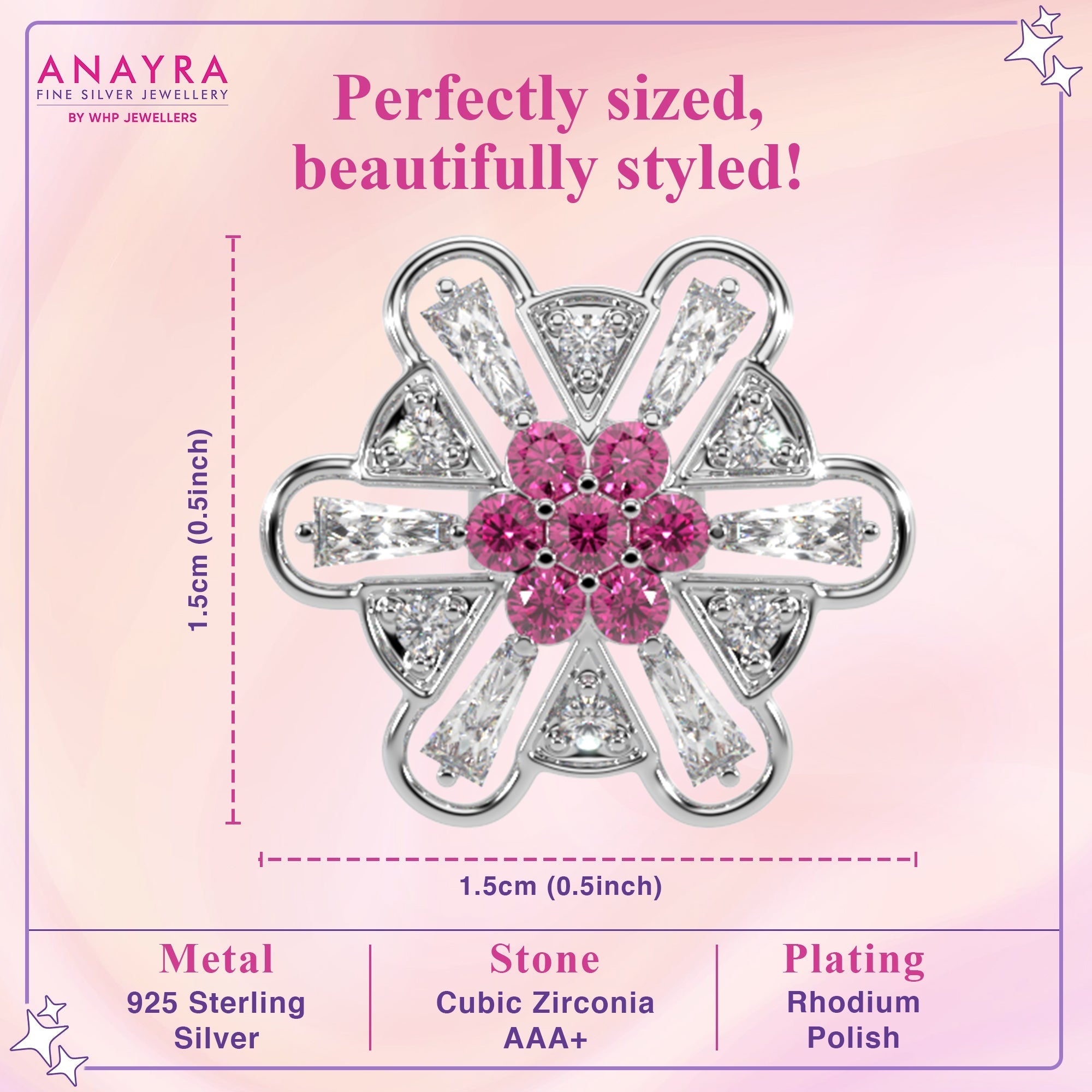 Floral Sparkle Pink Stone Studs