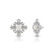 Silver Bloom Pearl Stud Earrings