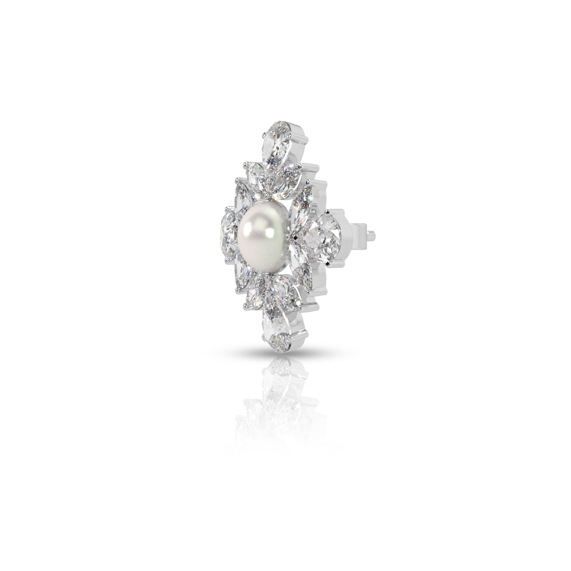 Silver Bloom Pearl Stud Earrings