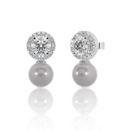 Sparkling Halo Pearl Drop Earrings