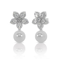 Silver Pearl Glow Floral Danglers