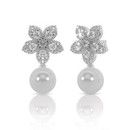 Silver Pearl Glow Floral Danglers