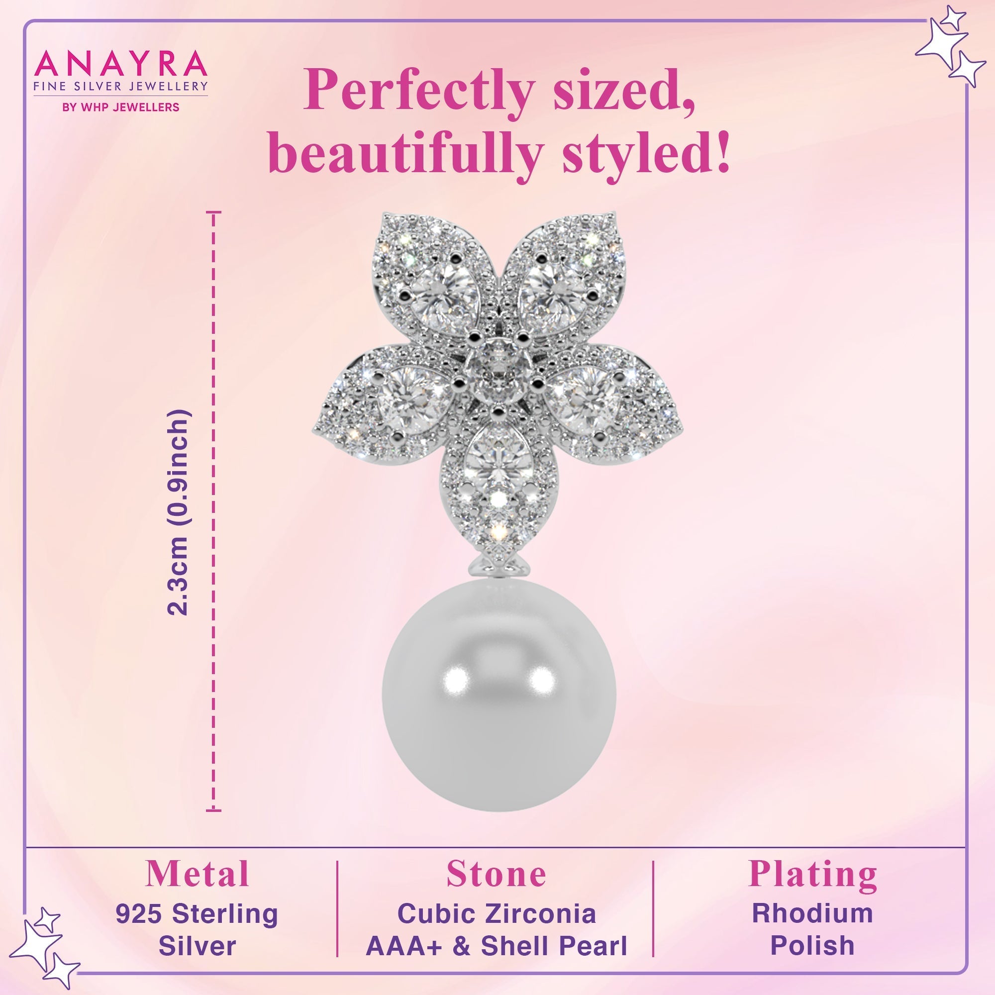 Silver Pearl Glow Floral Danglers