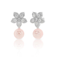 Floral Stud with Pink Pearl Drop Earrings