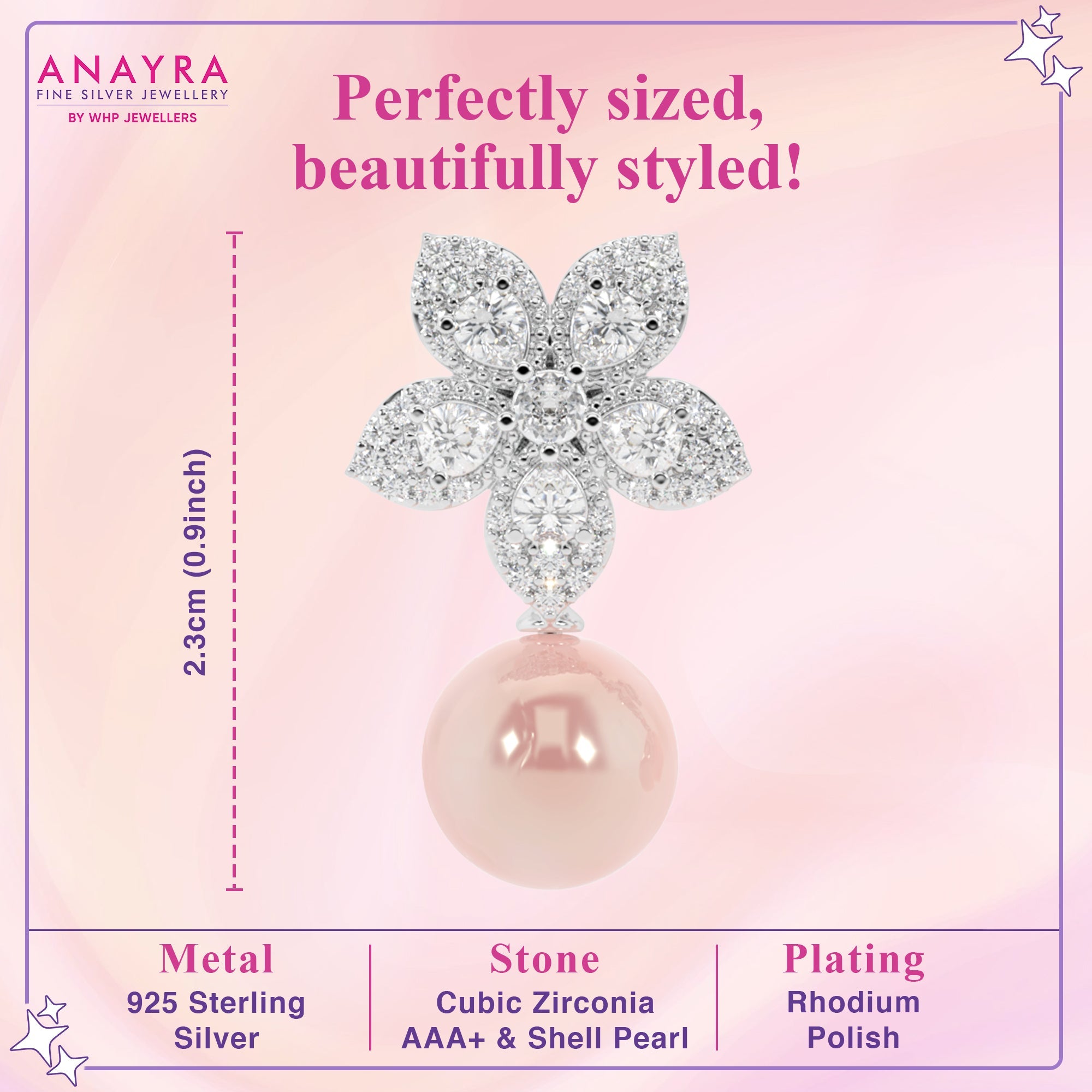 Floral Stud with Pink Pearl Drop Earrings