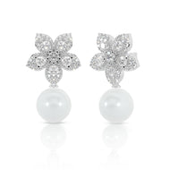 Dazzling Floral Pearl Drop Earrings