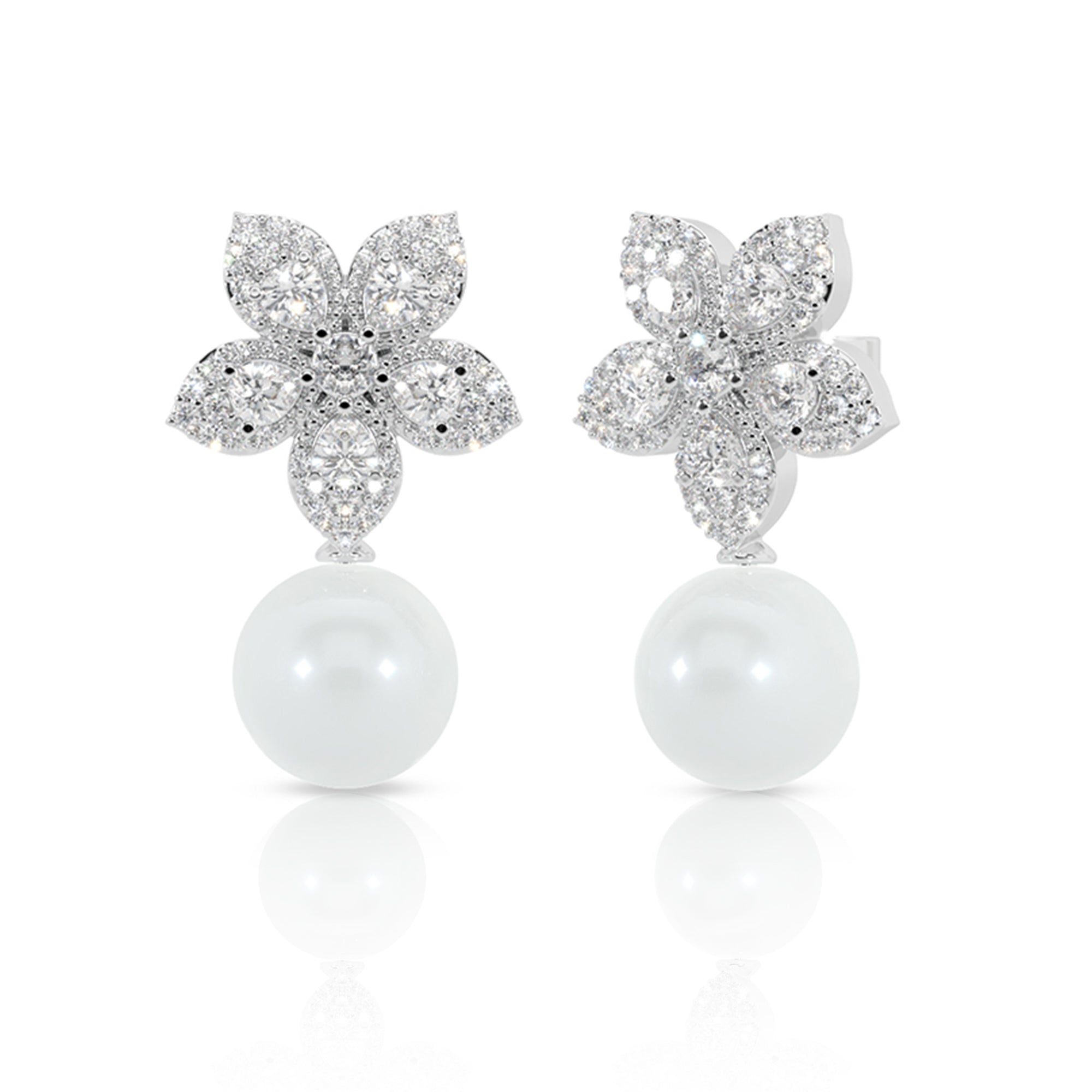 Dazzling Floral Pearl Drop Earrings