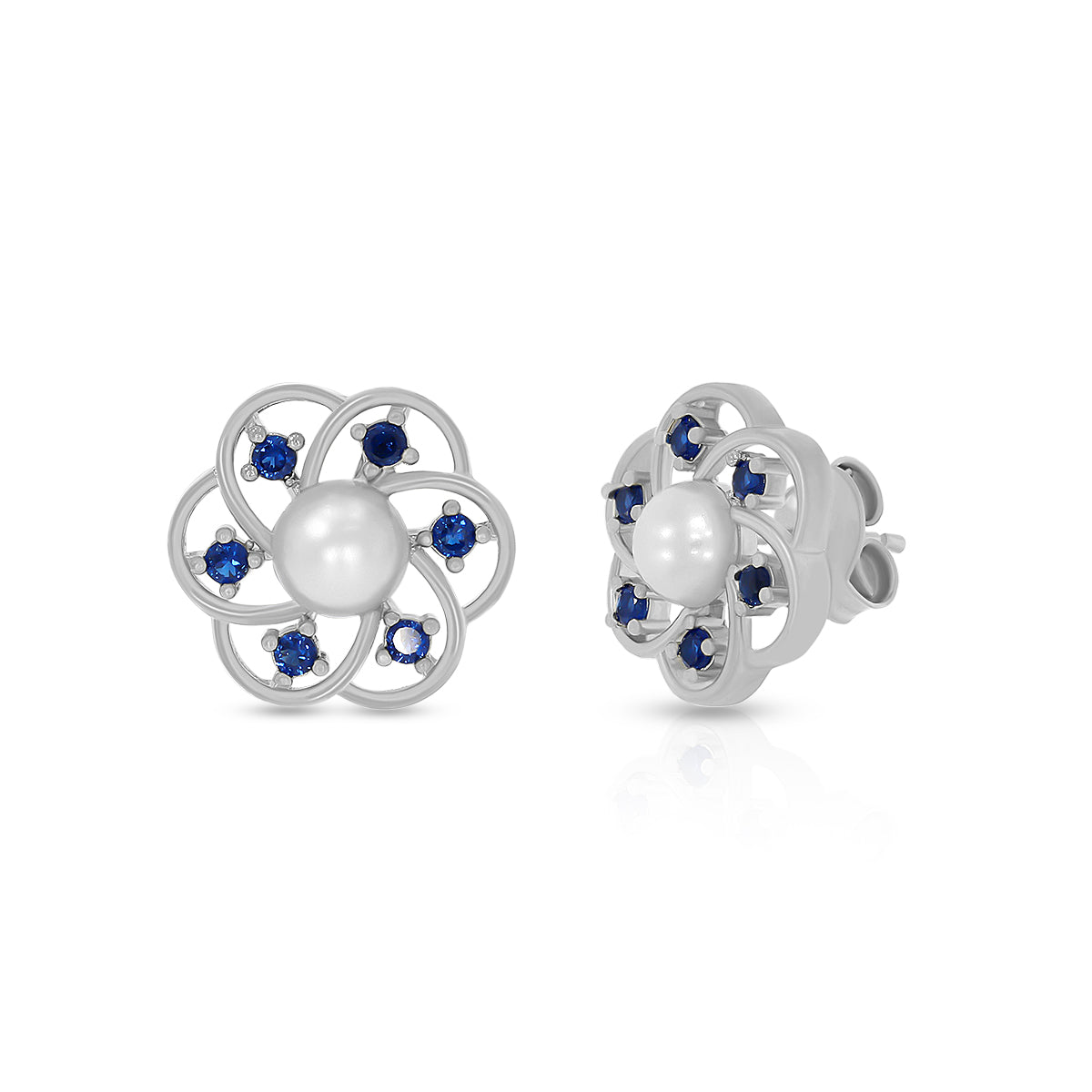 Blue Accent Pearl Studs