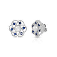 Blue Accent Pearl Studs