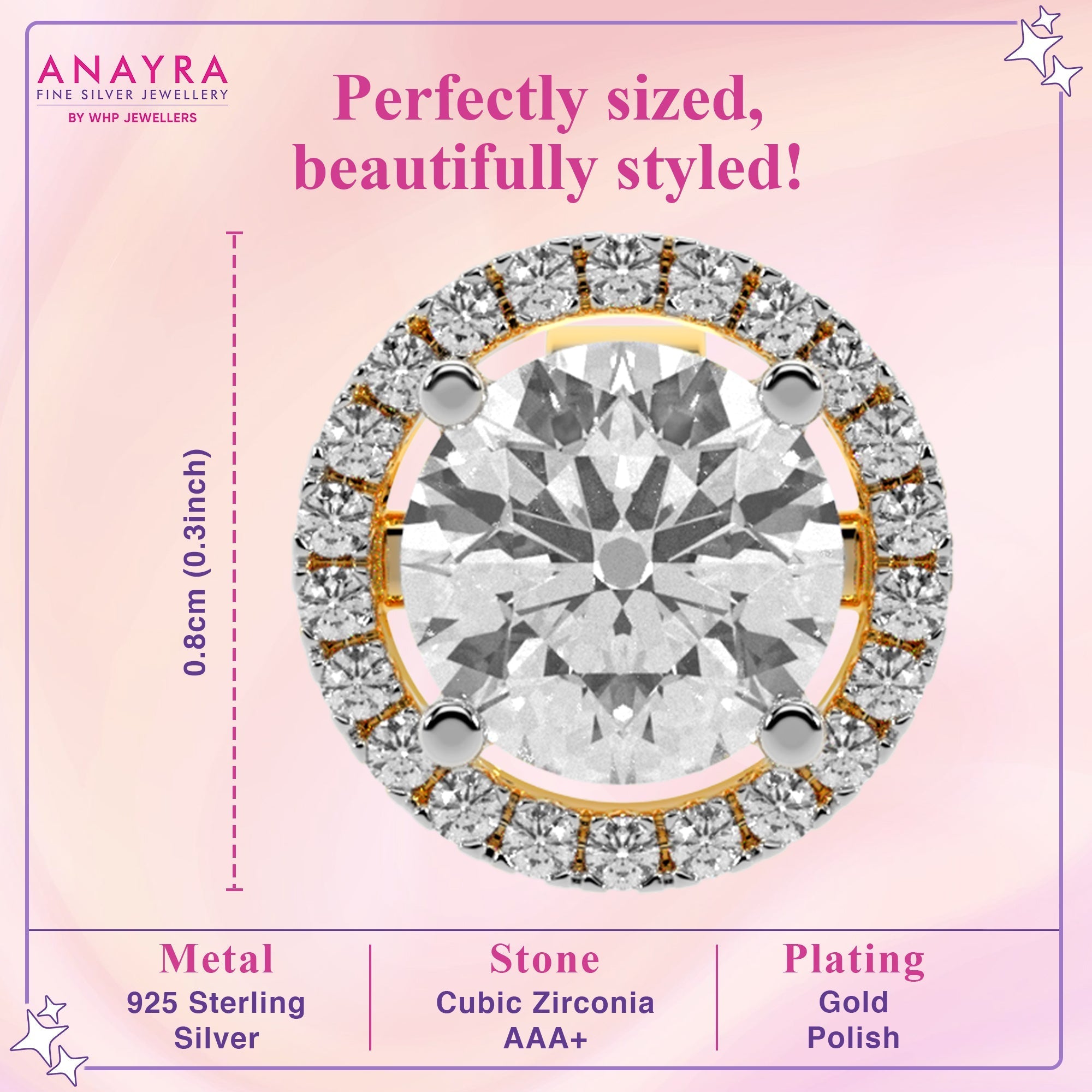 Halo Diamond Gold Plated Stud