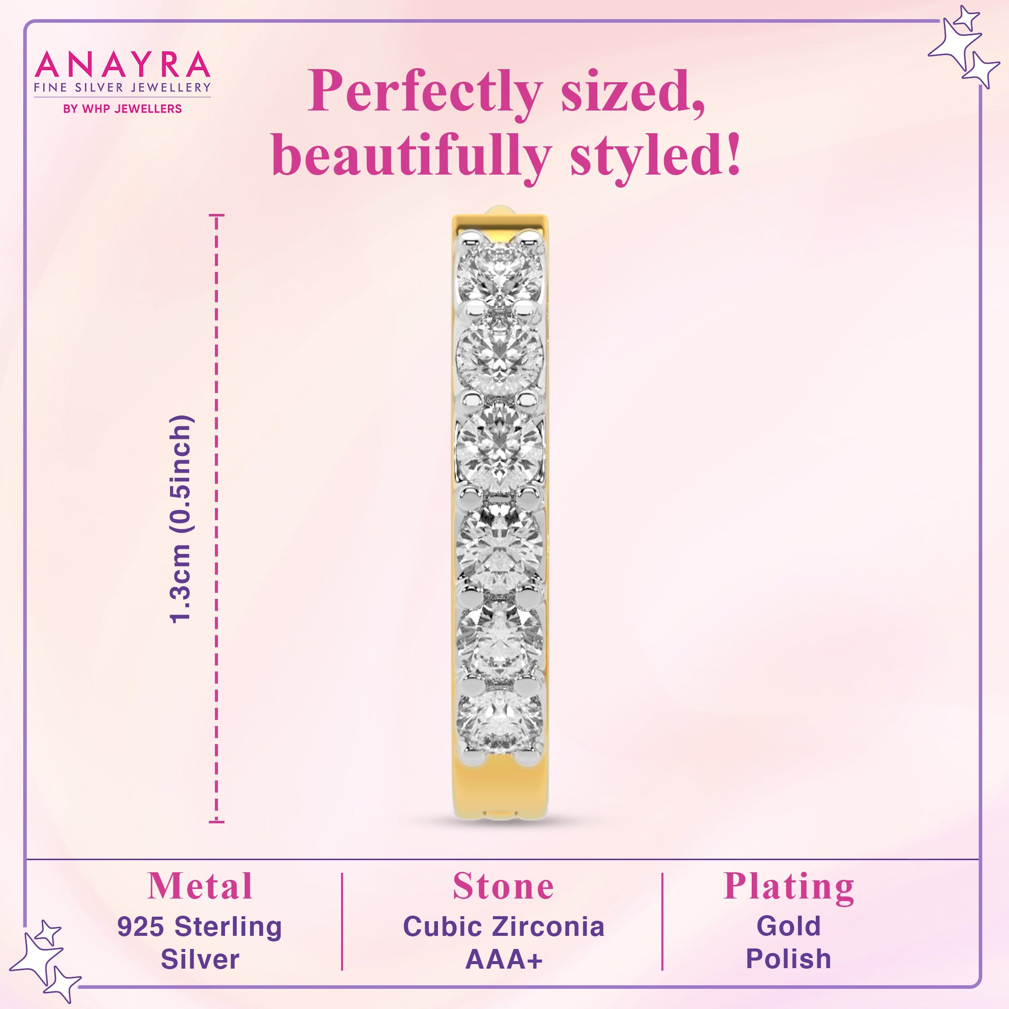 Elegant Diamond Huggie Gold Plated Earrings 