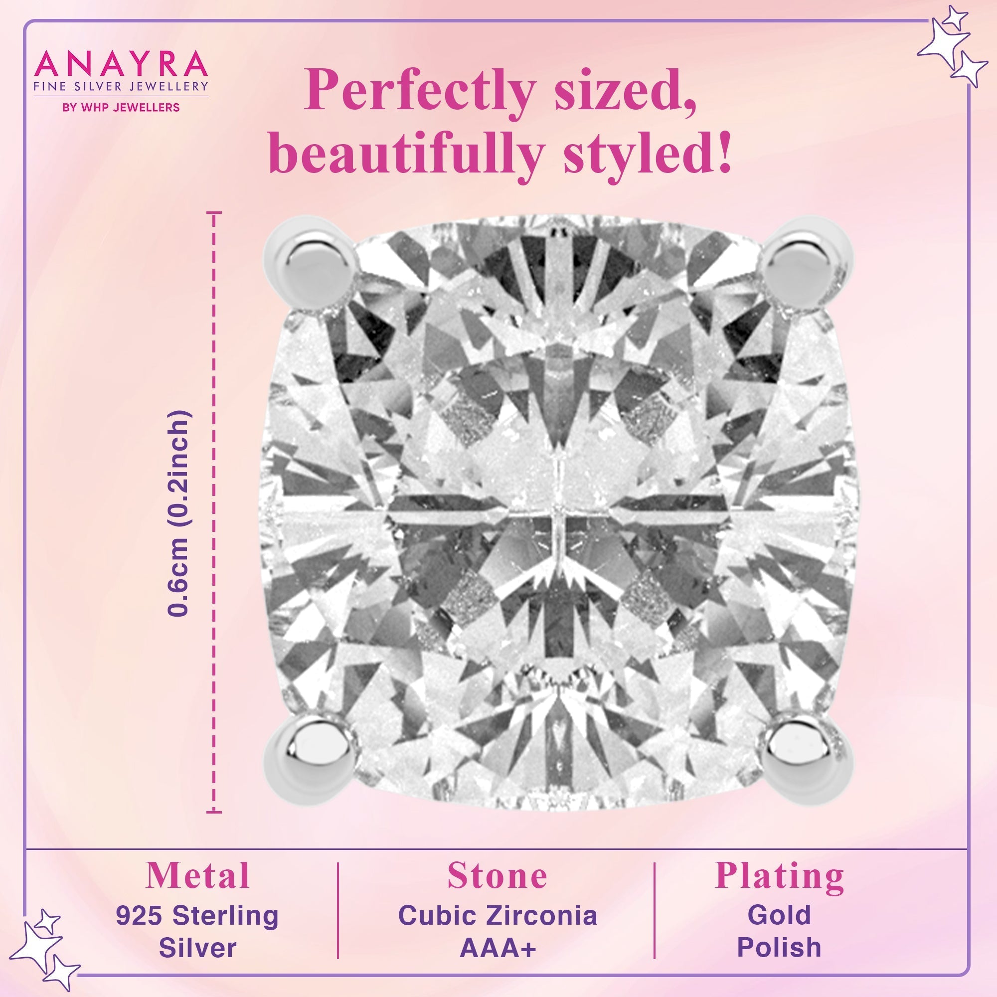 Exquisite Square Diamond Gold Plated Studs