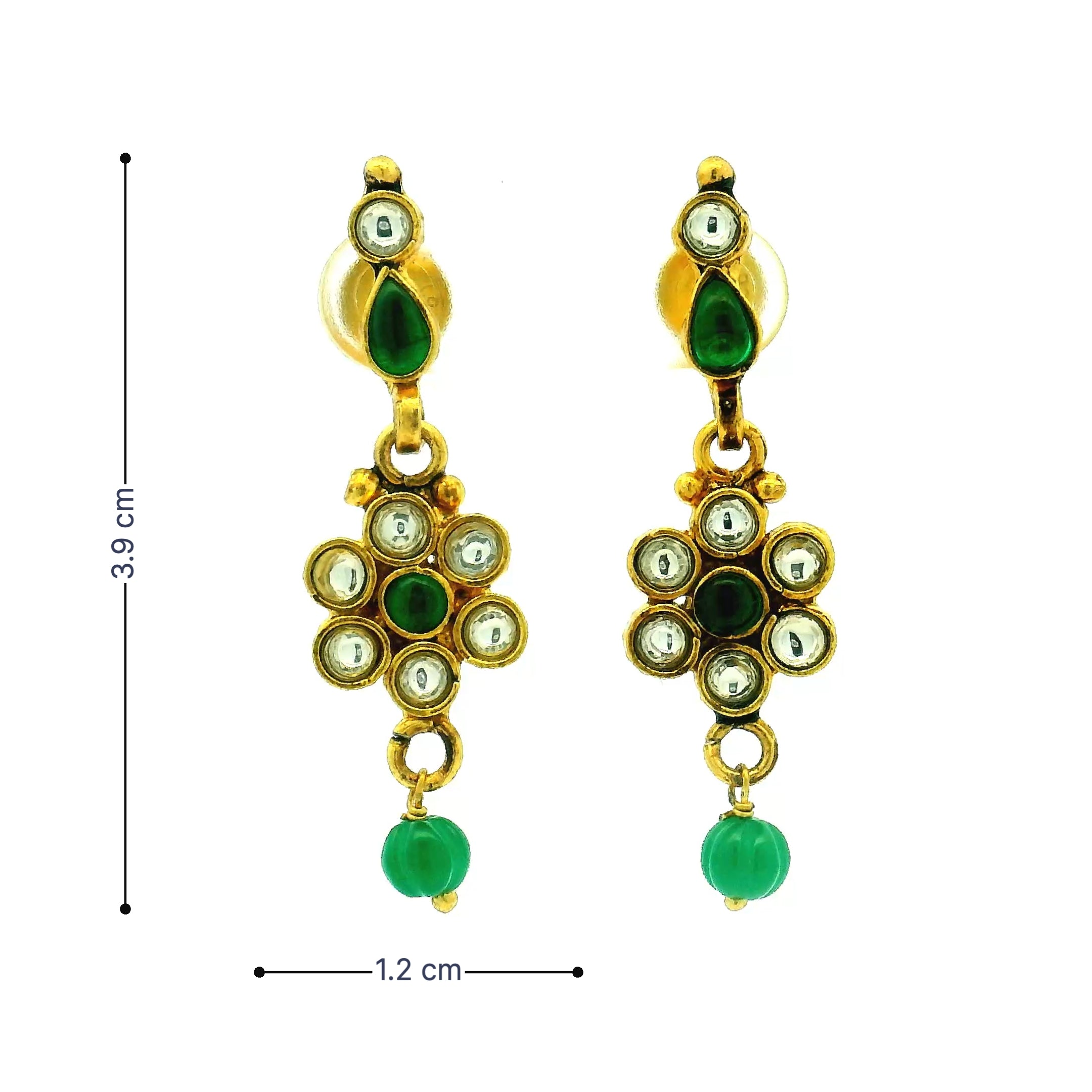 Emerald and Kundan Drop Gold Plated Earrings