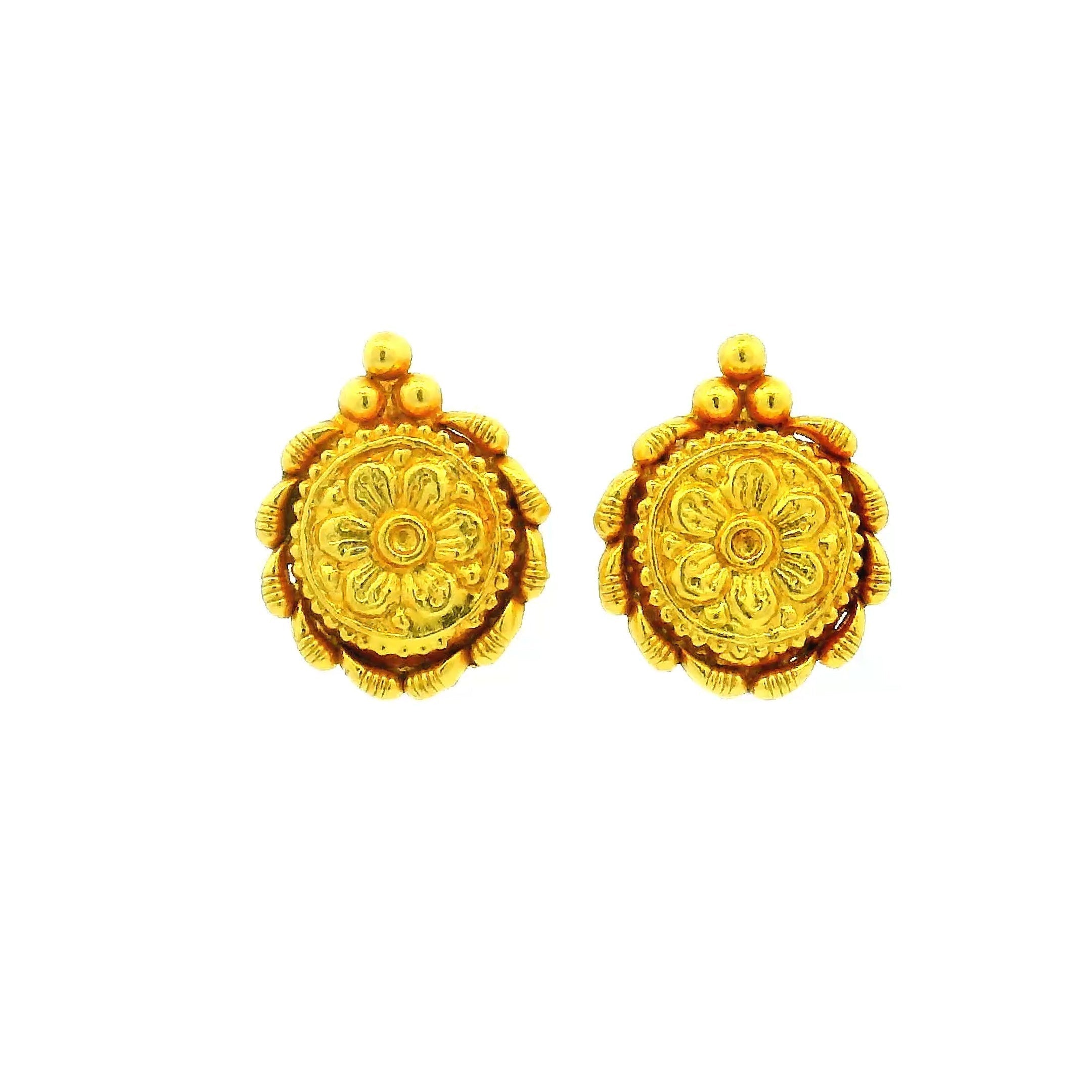 Classic Round Flower Gold Plated Earrings