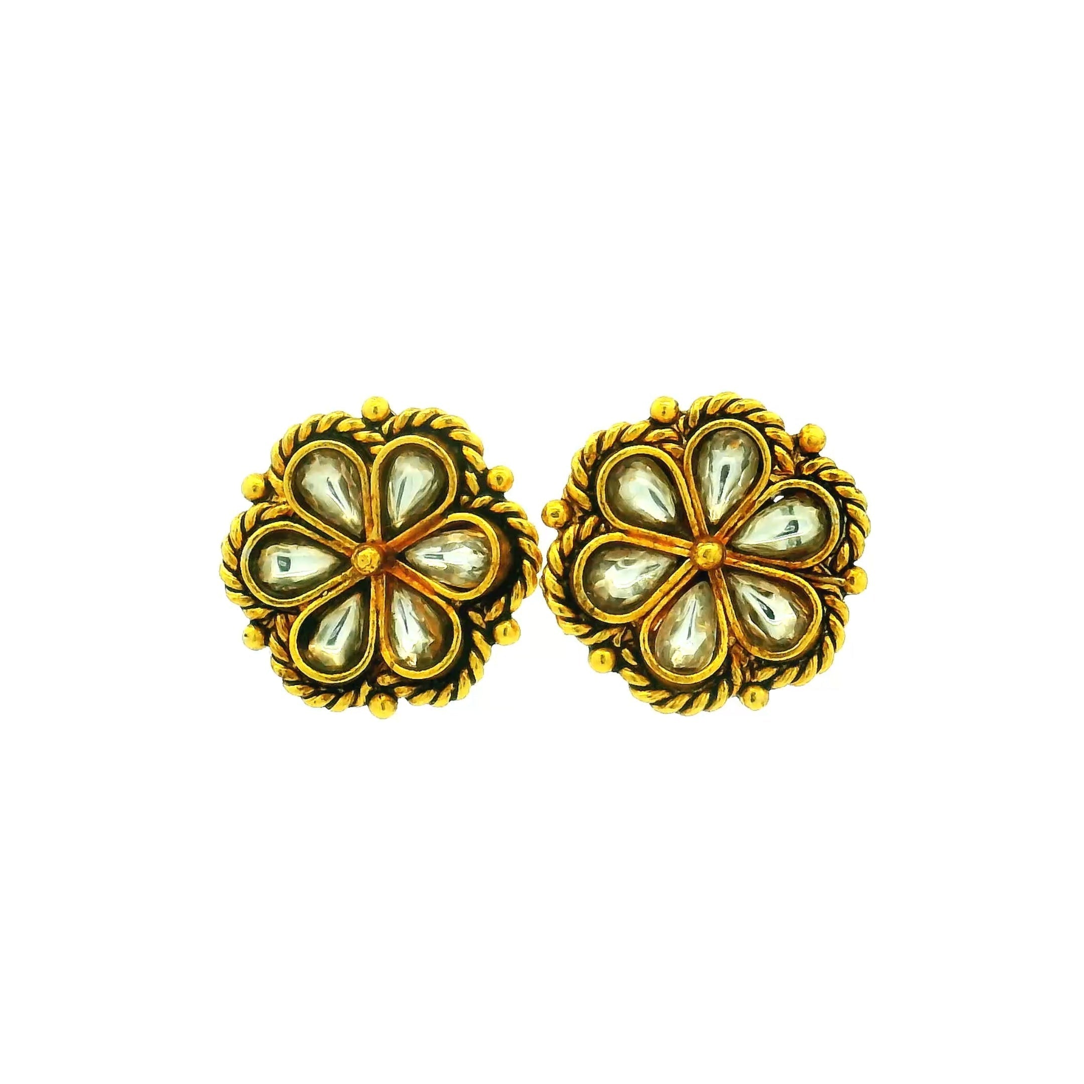Royal Kundan Flower Gold Plated Studs