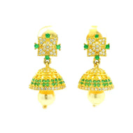 Stunning Stone Gold Plated Studded Silver Jhumkas