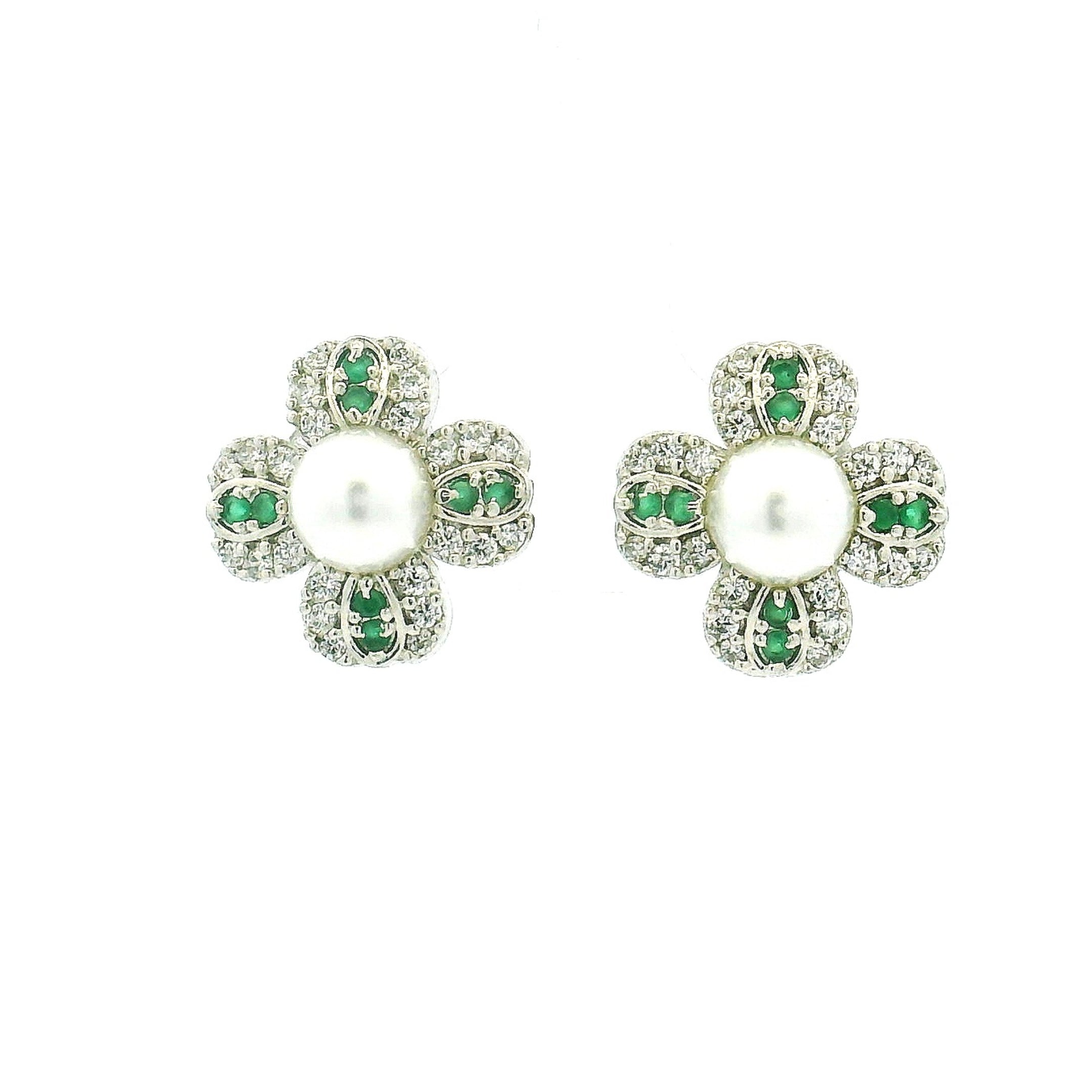 Diamond Clover Flower Earrings