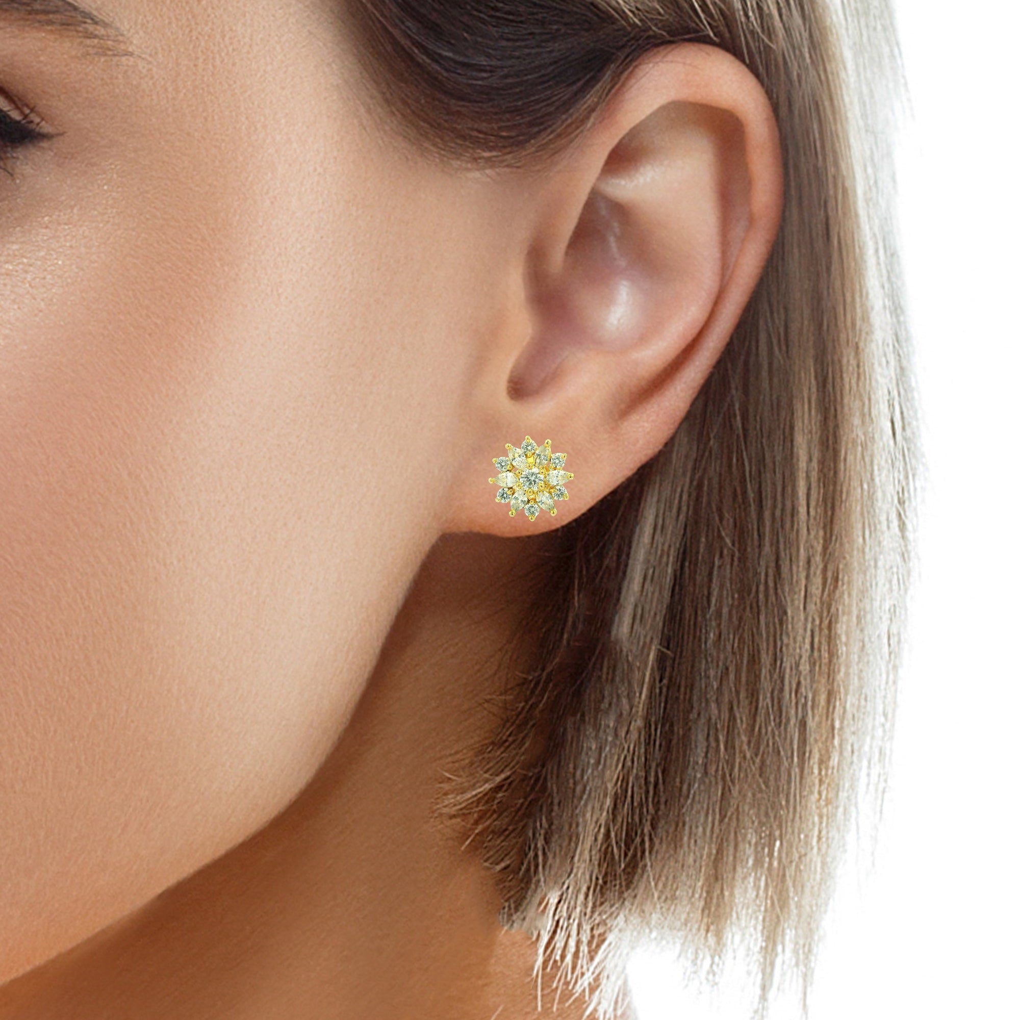 Dazzling Flower Cluster Gold Plated Earrings