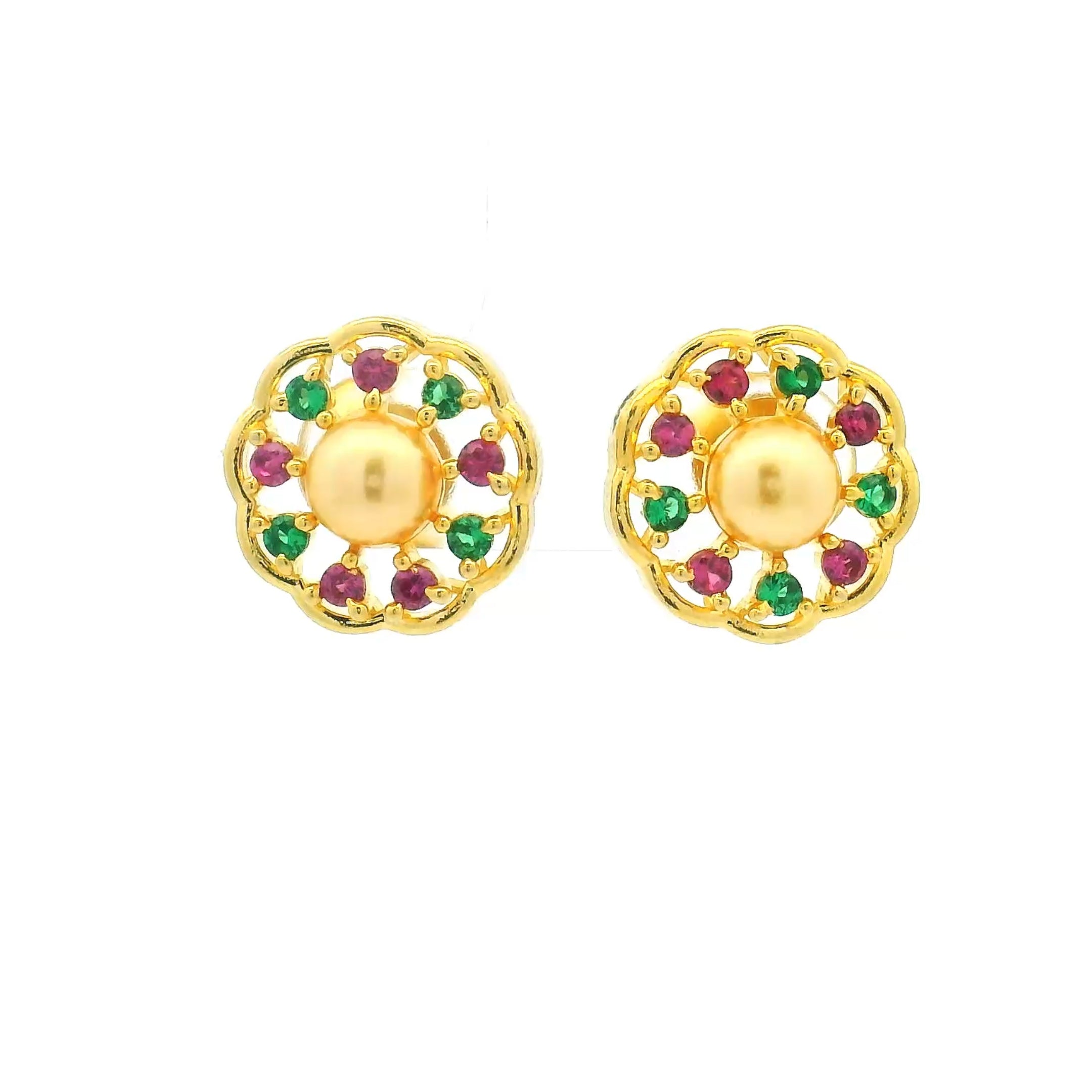 Radiant Pearl Flower Gold Plated Stud