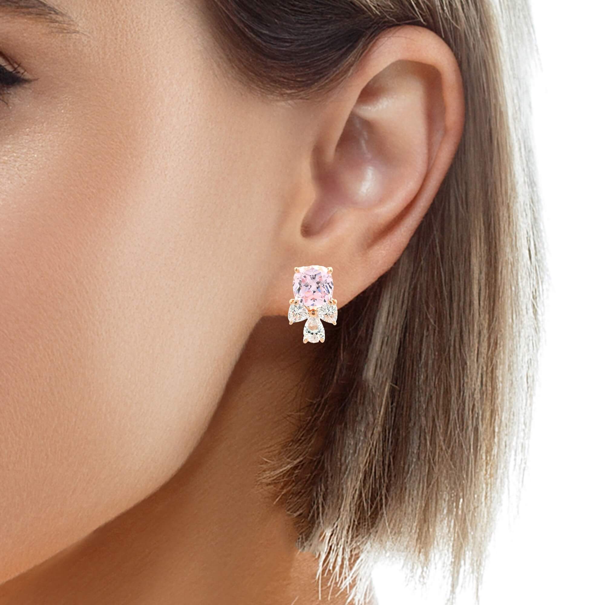 Soft Pink Cushion Cut Floral Danglers