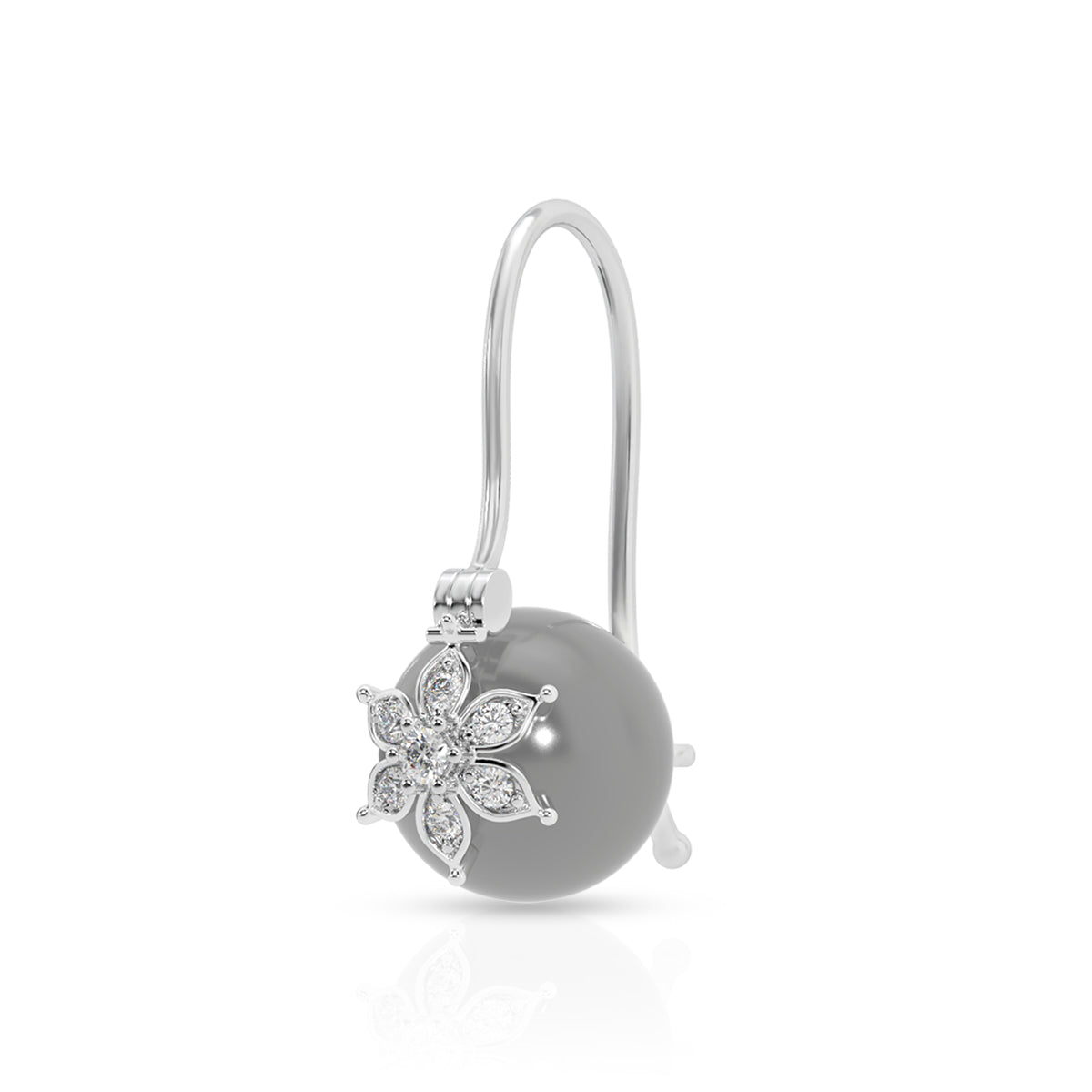 Grey Pearl Drop Earrings with Floral Design