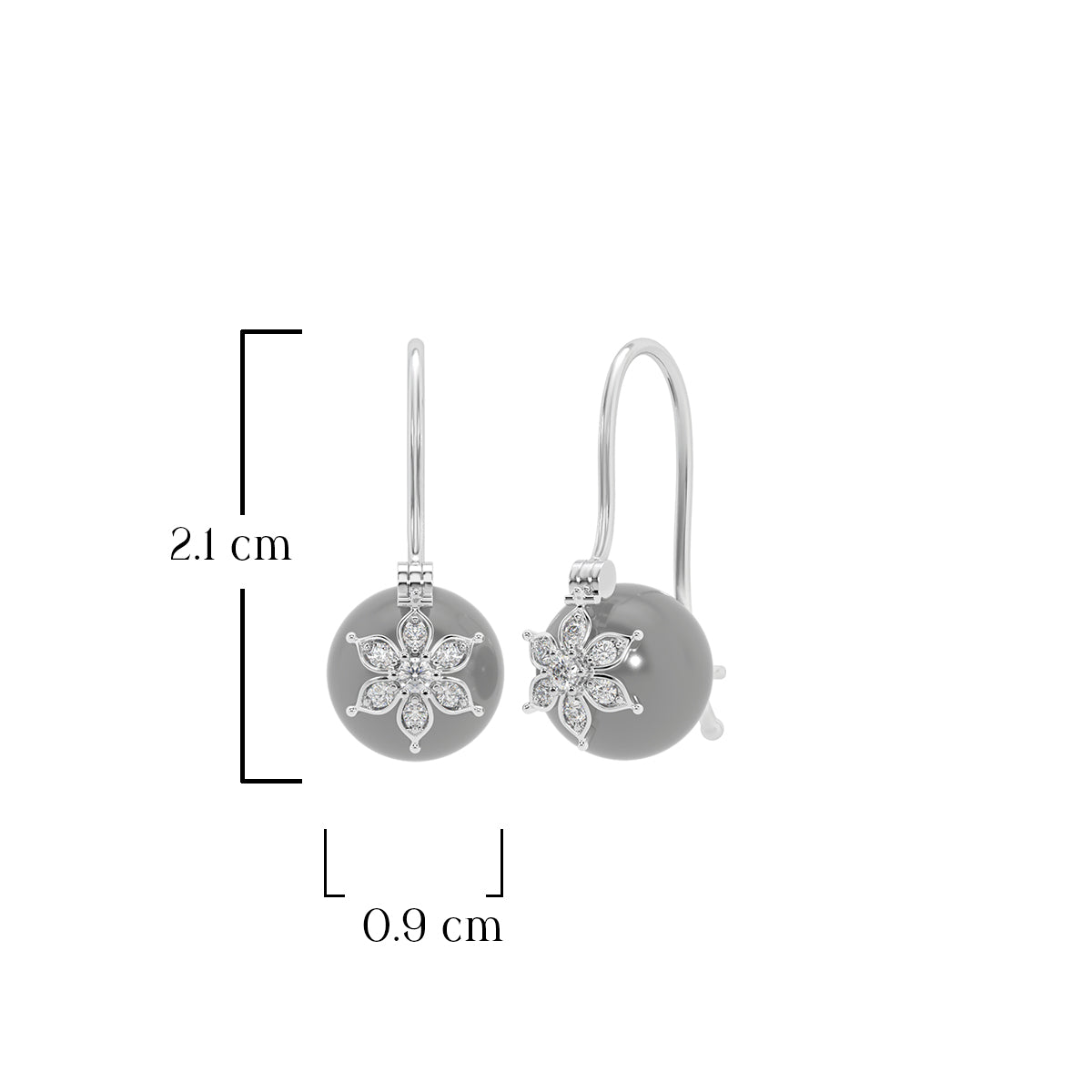Grey Pearl Drop Earrings with Floral Design
