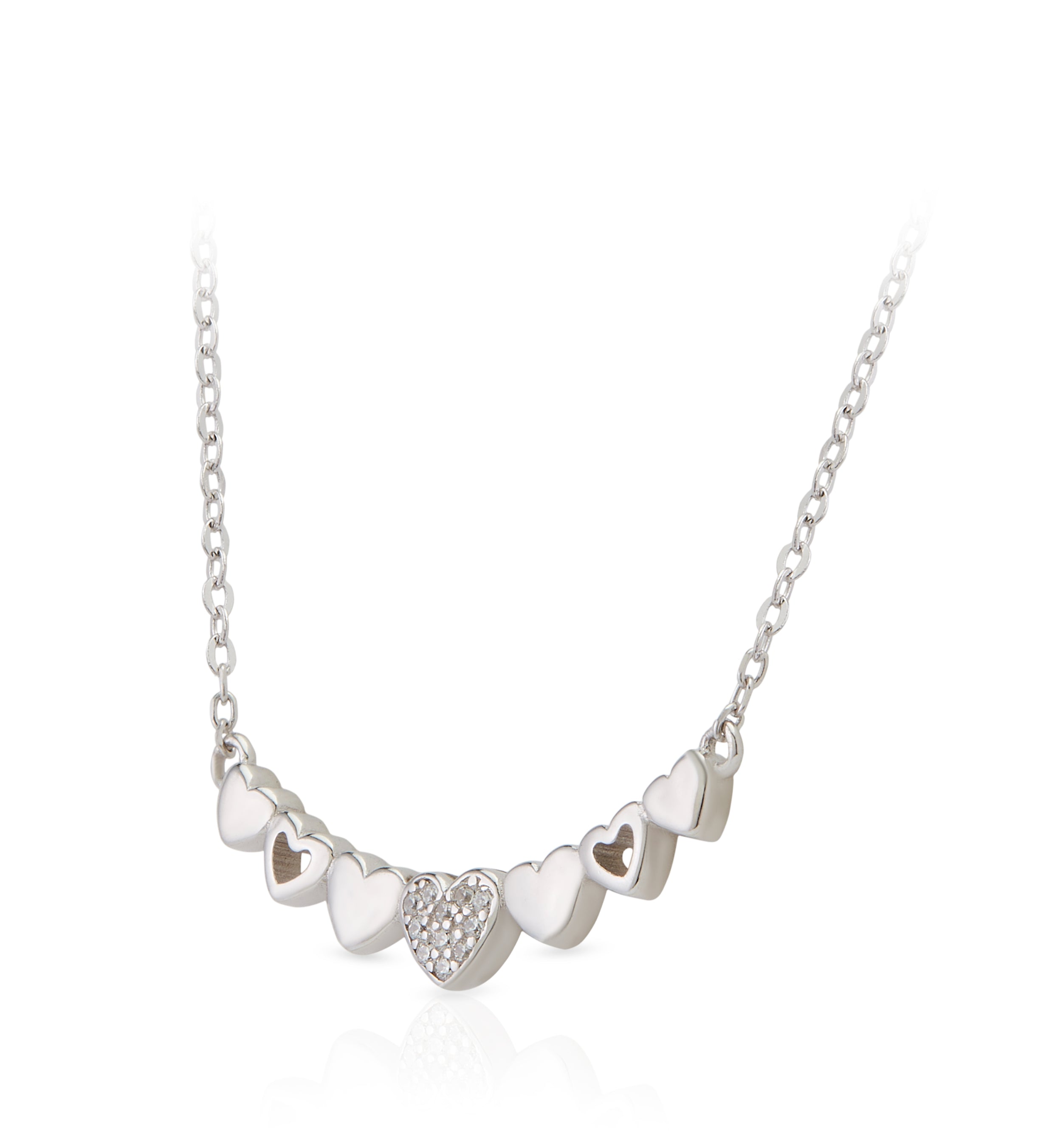 Heart Boutonniere Silver Pendant with Link Chain