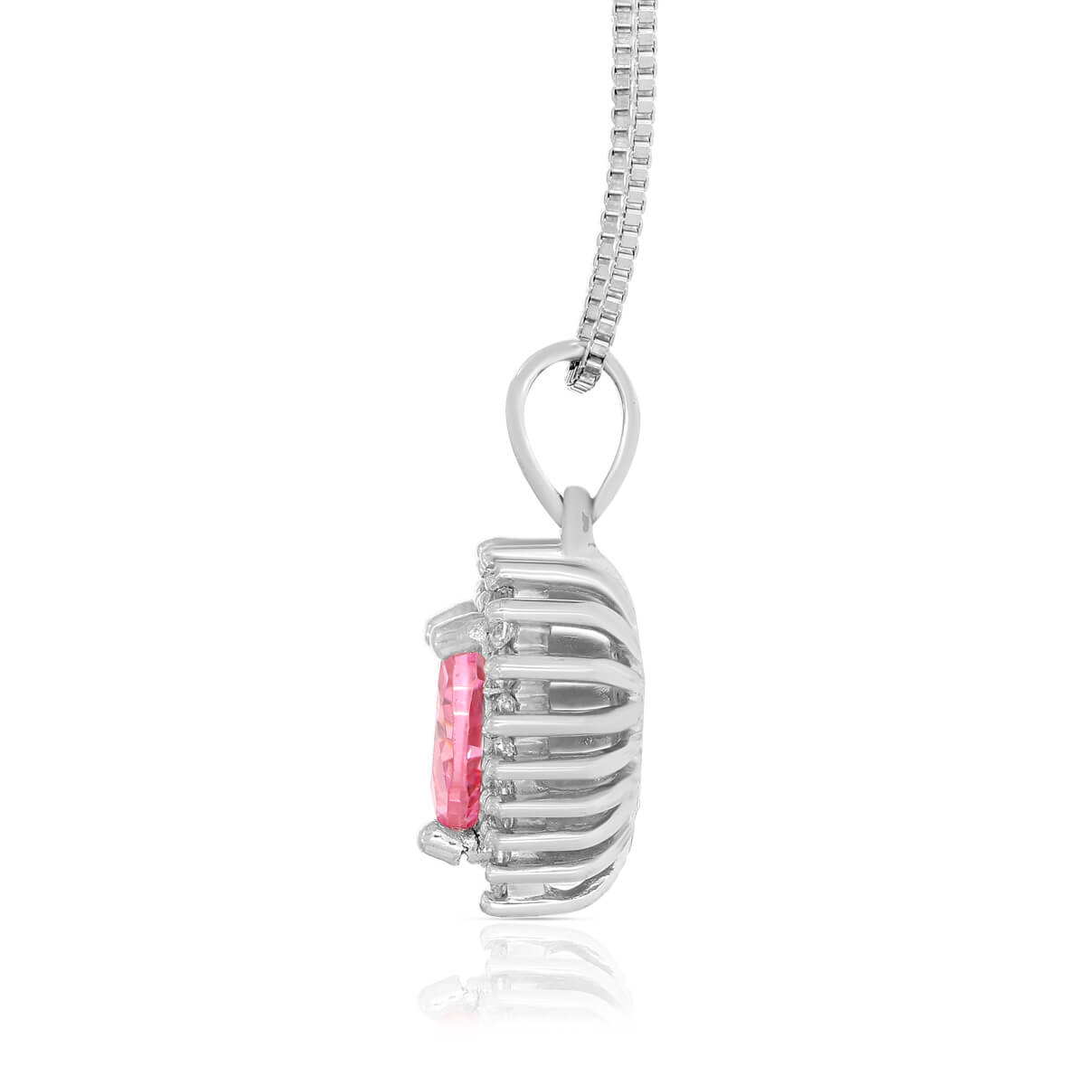 Silver Solitaire blossom pink Heart Pendant with Link Chain