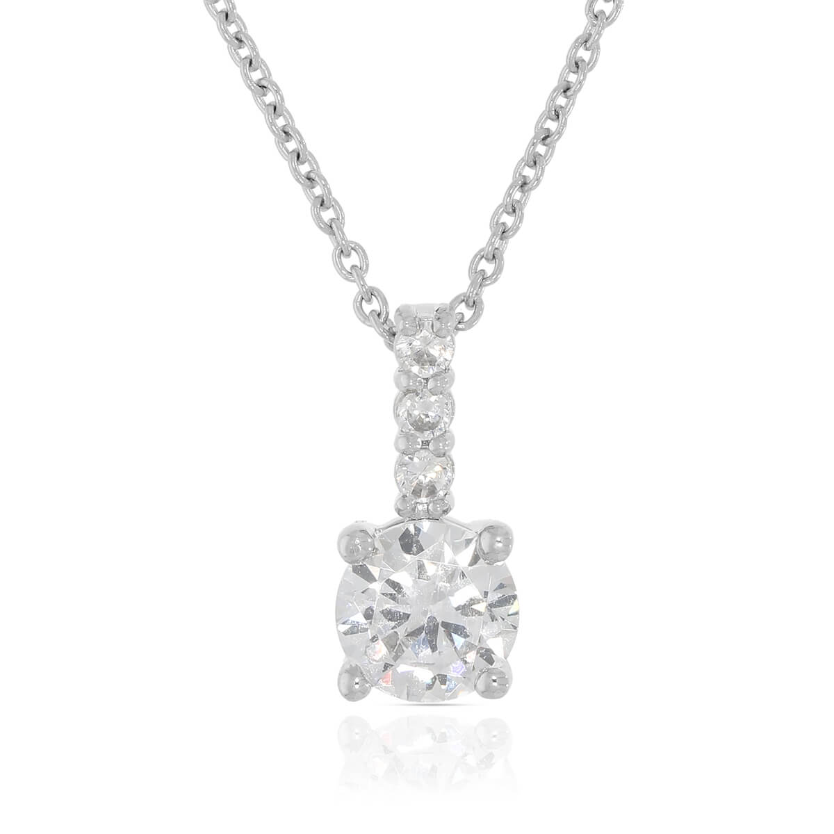 Silver Solitaire Pendant with Link Chain