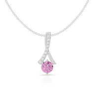 Silver Ribbon Pendant With Pink Round Gemstone