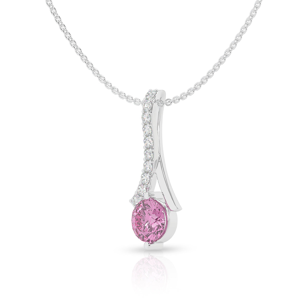 Silver Ribbon Pendant With Pink Round Gemstone